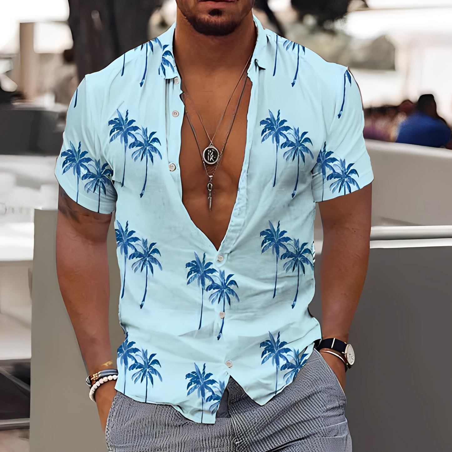Zion - Casualna koszula z nadrukiem palm