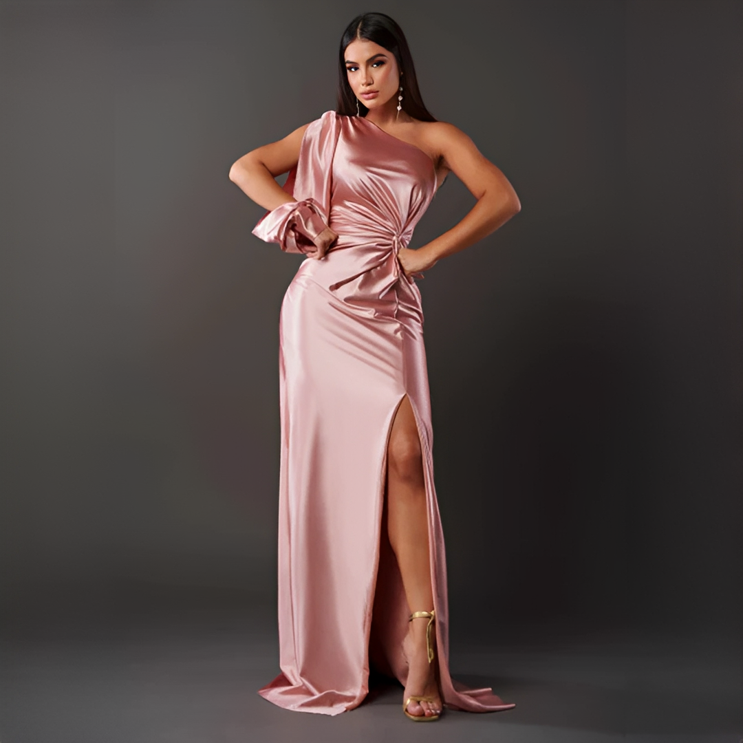 Zevianna - Elegancka Sukienka Maxi na Jedno Ramię