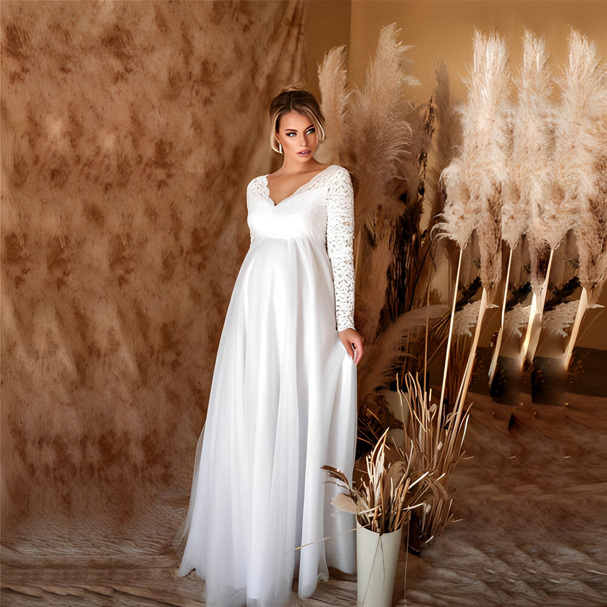 Ilaria - Elegancka sukienka maxi z dekoltem w serek