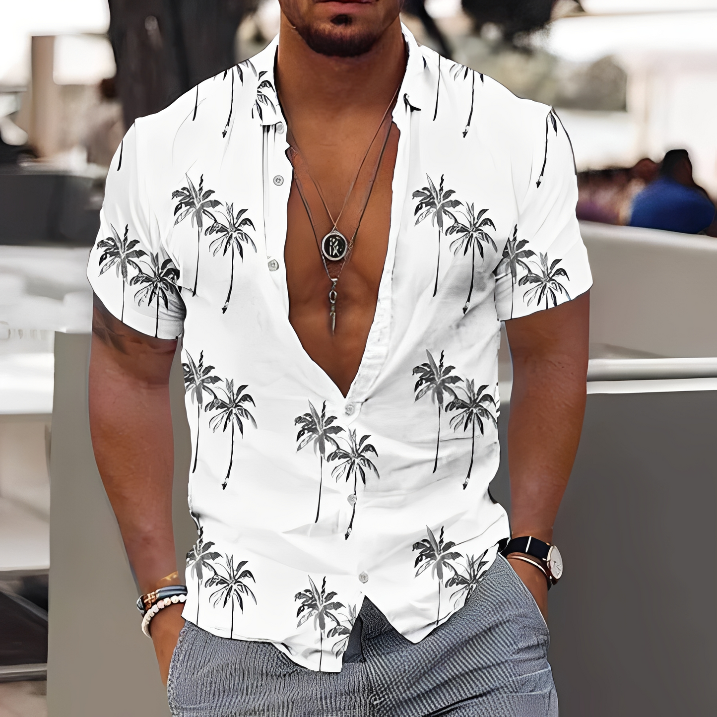 Zion - Casualna koszula z nadrukiem palm