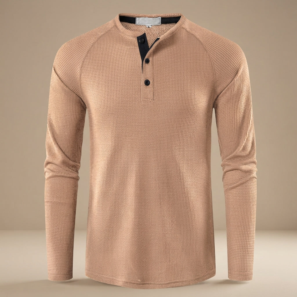 Teifion - Klasyczny T-Shirt Henley z Teksturą