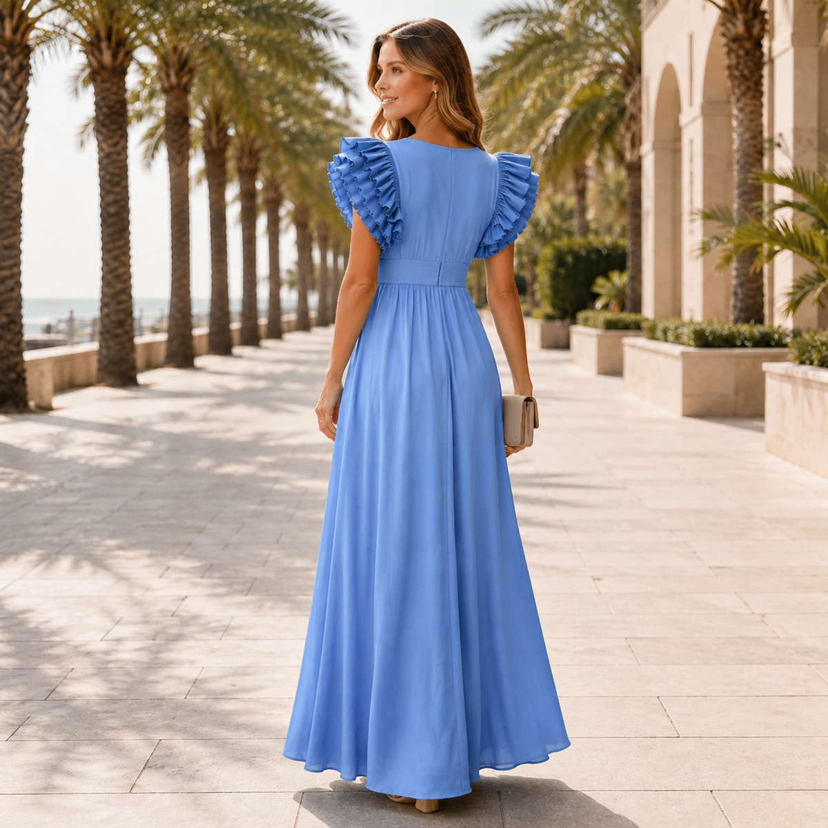 Zhallie - Elegancka Maxi Sukienka z Falbankami