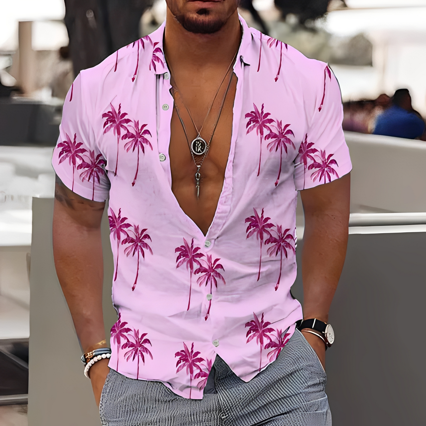 Zion - Casualna koszula z nadrukiem palm