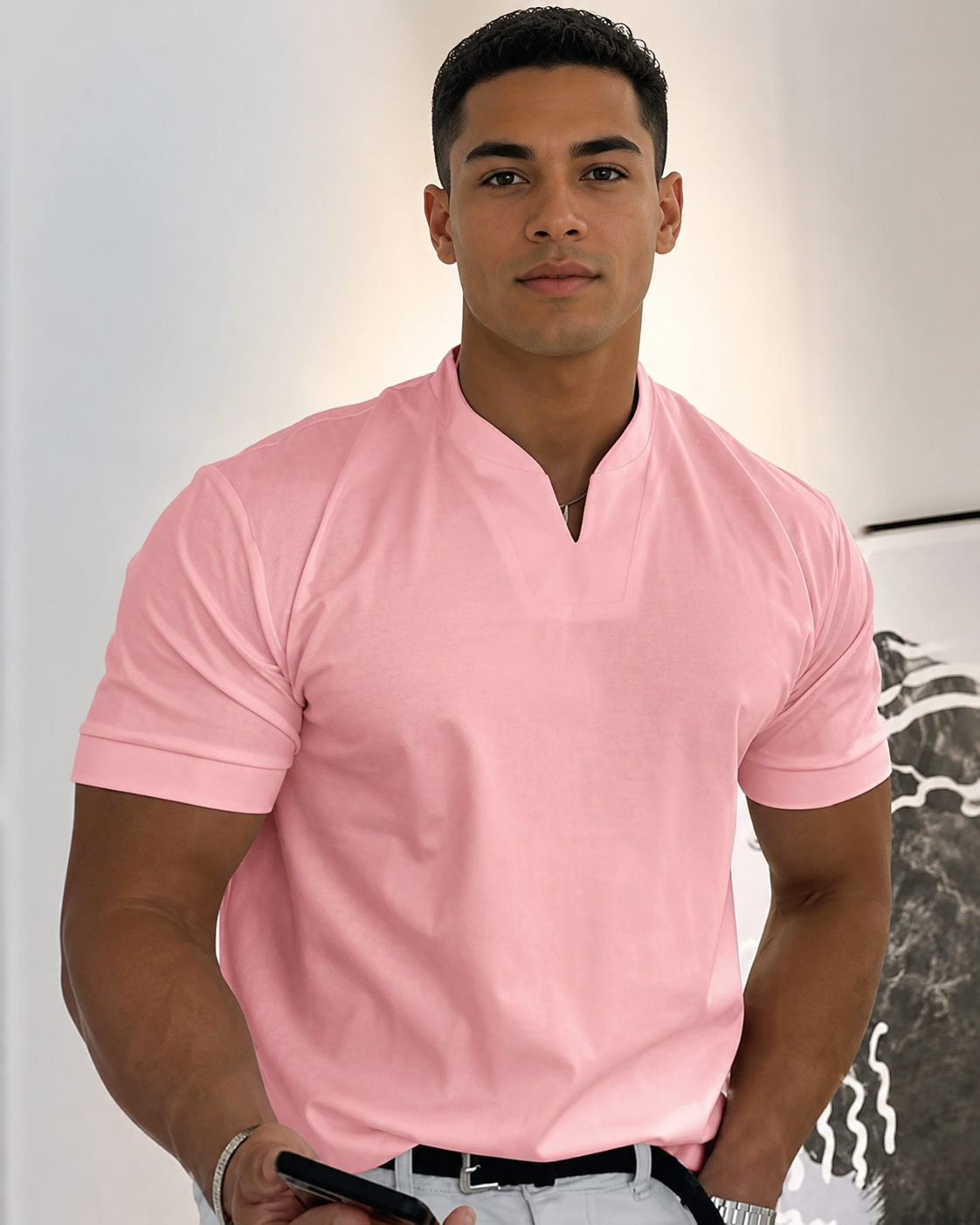 Cédric - Swobodny T-shirt z dekoltem w serek