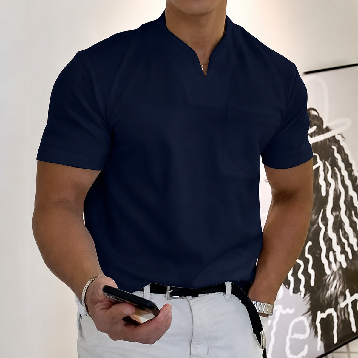 Jason - Swobodny T-Shirt z Dekoltem V