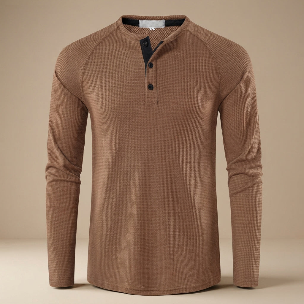 Teifion - Klasyczny T-Shirt Henley z Teksturą