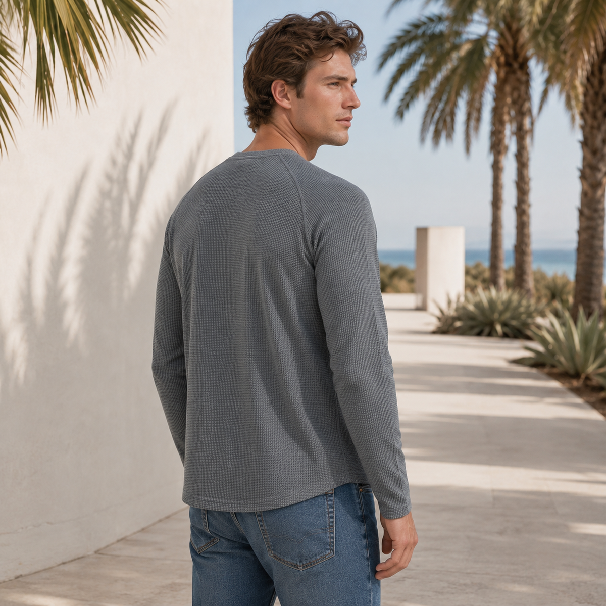Teifion - Klasyczny T-Shirt Henley z Teksturą
