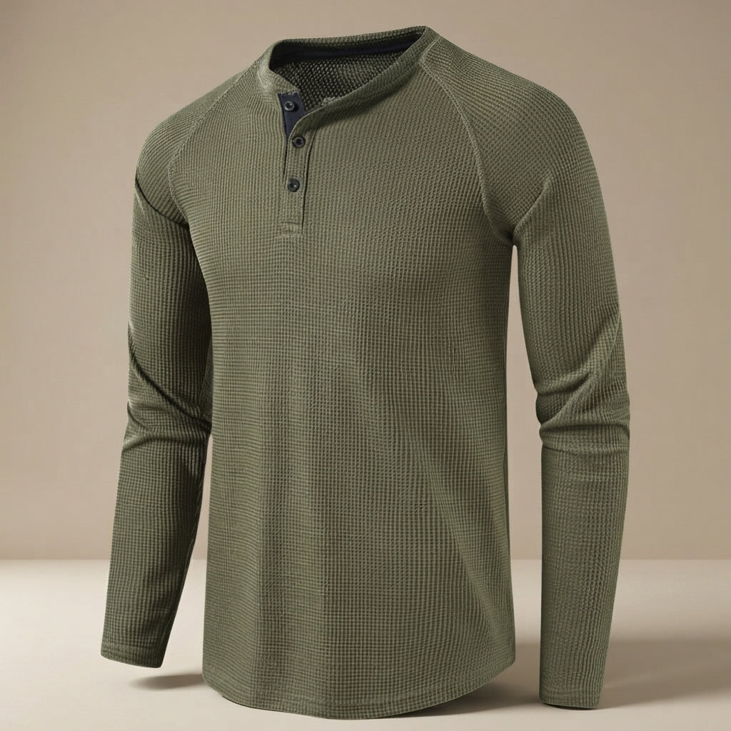 Teifion - Klasyczny T-Shirt Henley z Teksturą