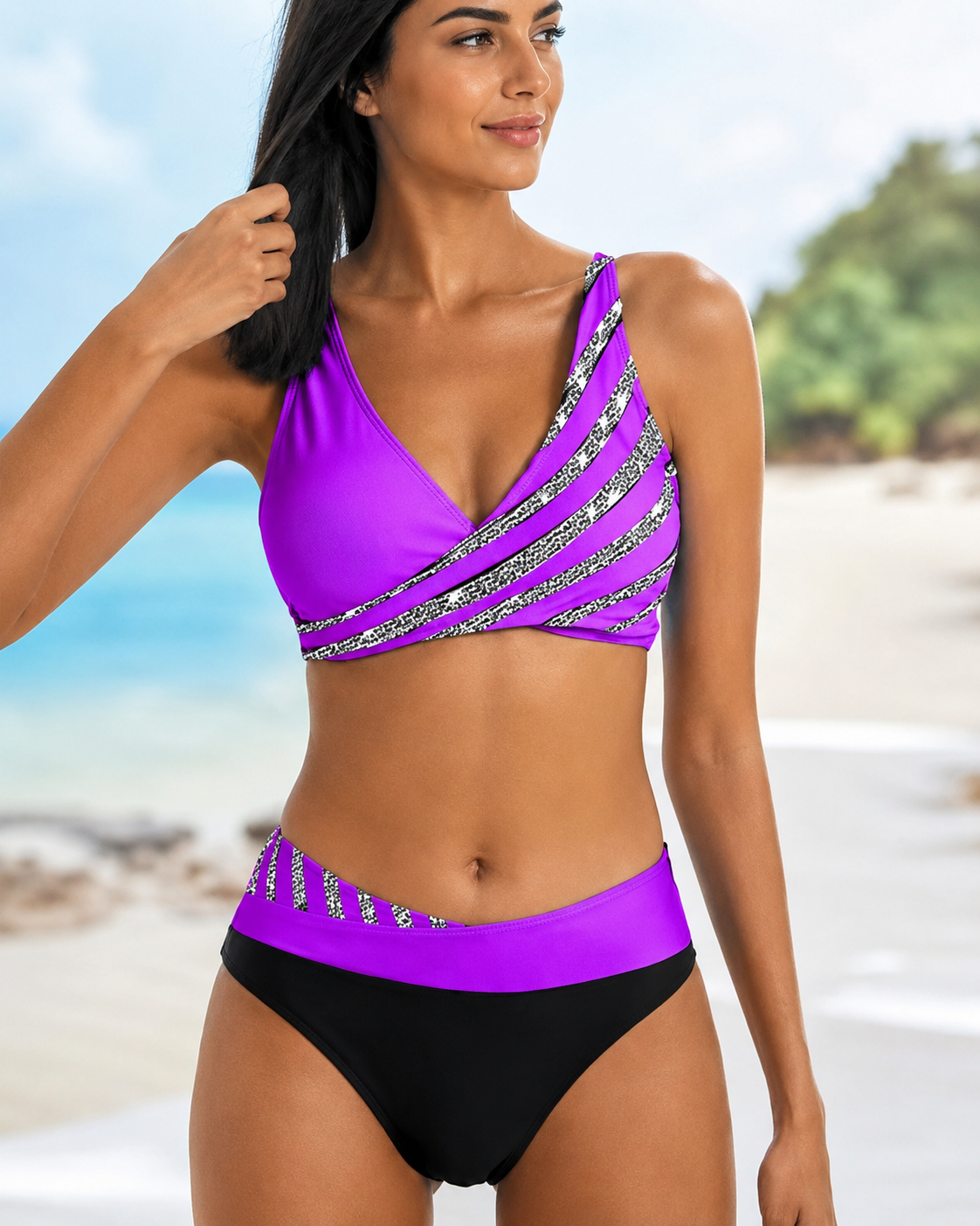 Deliana - Stylowy dwuczęściowy zestaw bikini w paski