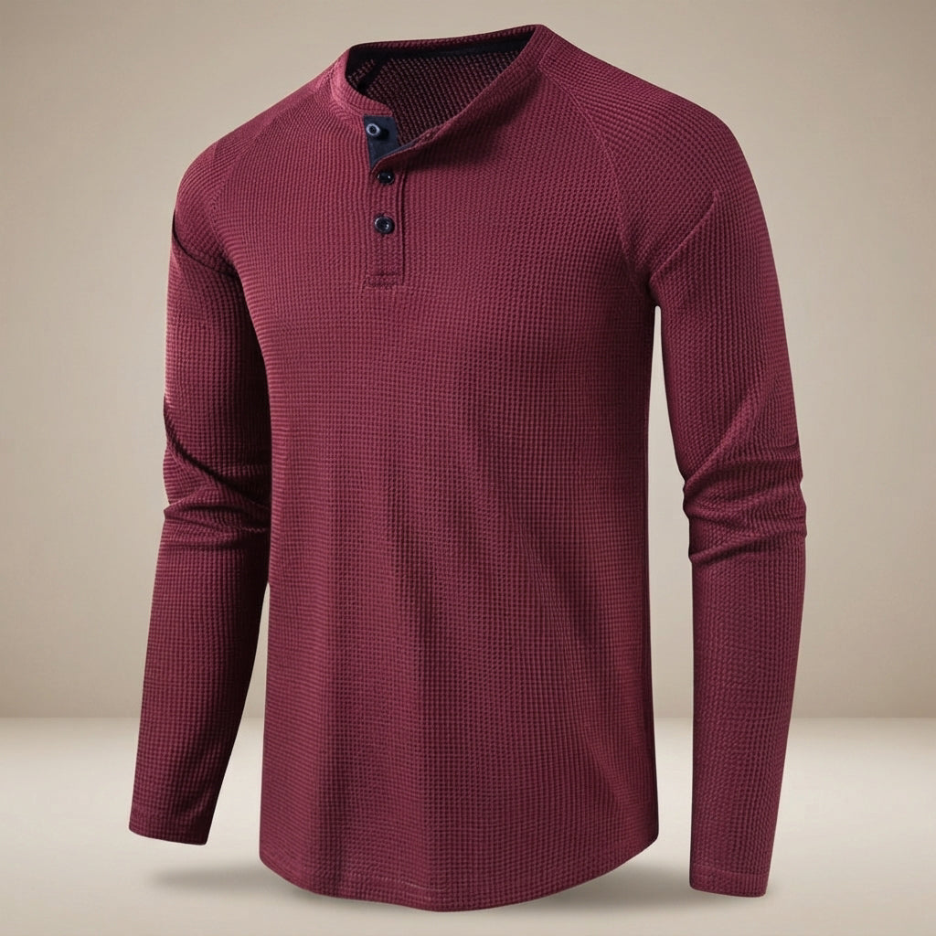Teifion - Klasyczny T-Shirt Henley z Teksturą