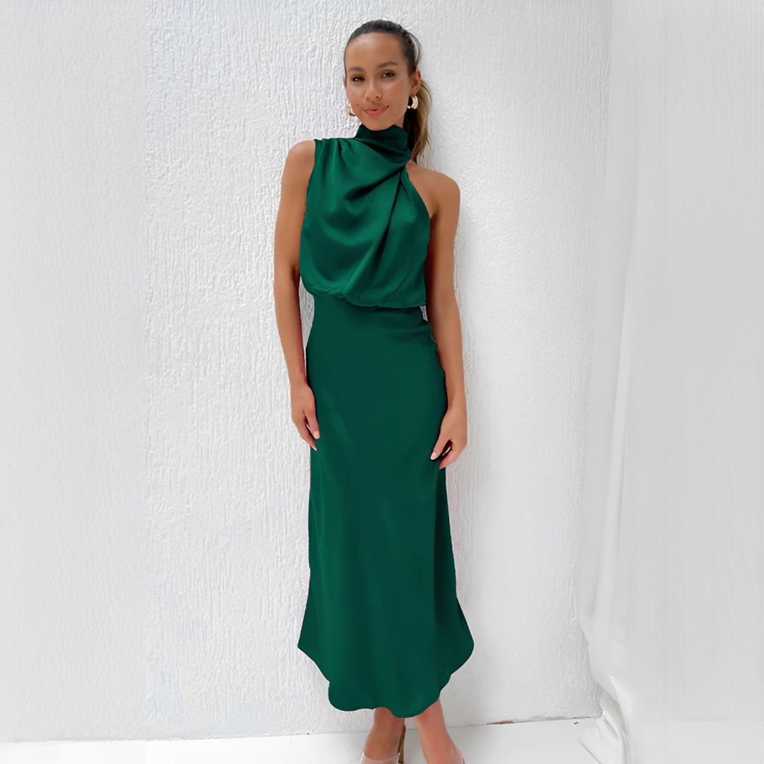 Elianna - Elegancka Sukienka Midi z Asymetrycznym Dekoltem
