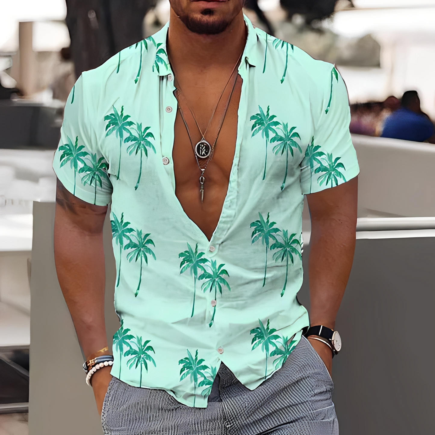 Zion - Casualna koszula z nadrukiem palm