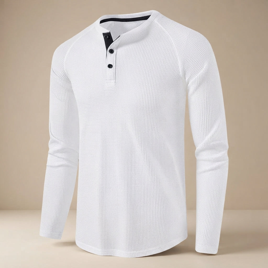 Teifion - Klasyczny T-Shirt Henley z Teksturą