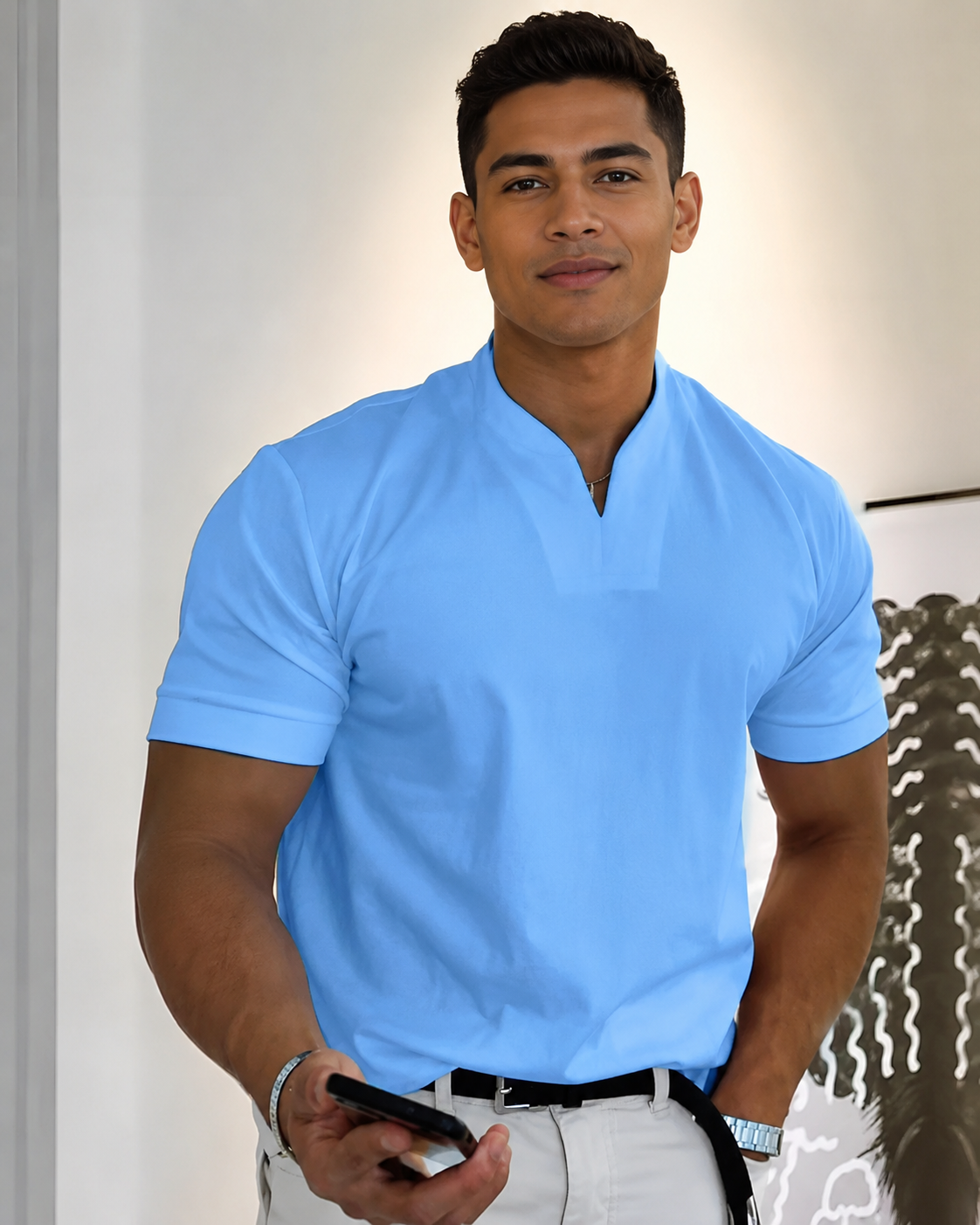 Cédric - Swobodny T-shirt z dekoltem w serek