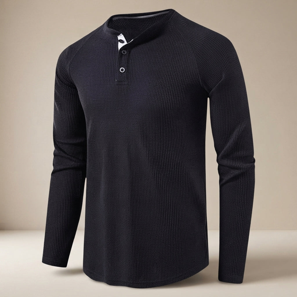 Teifion - Klasyczny T-Shirt Henley z Teksturą