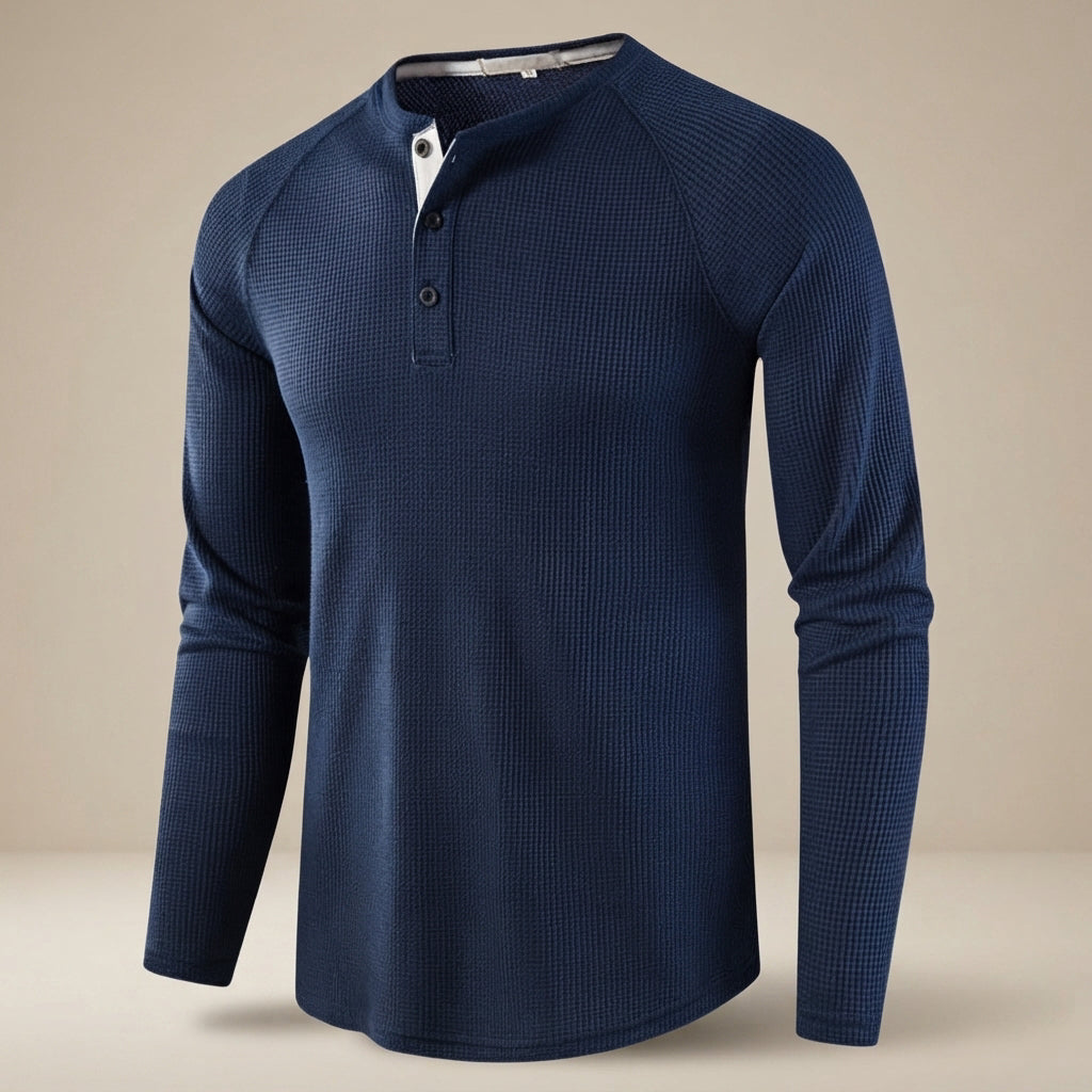 Teifion - Klasyczny T-Shirt Henley z Teksturą