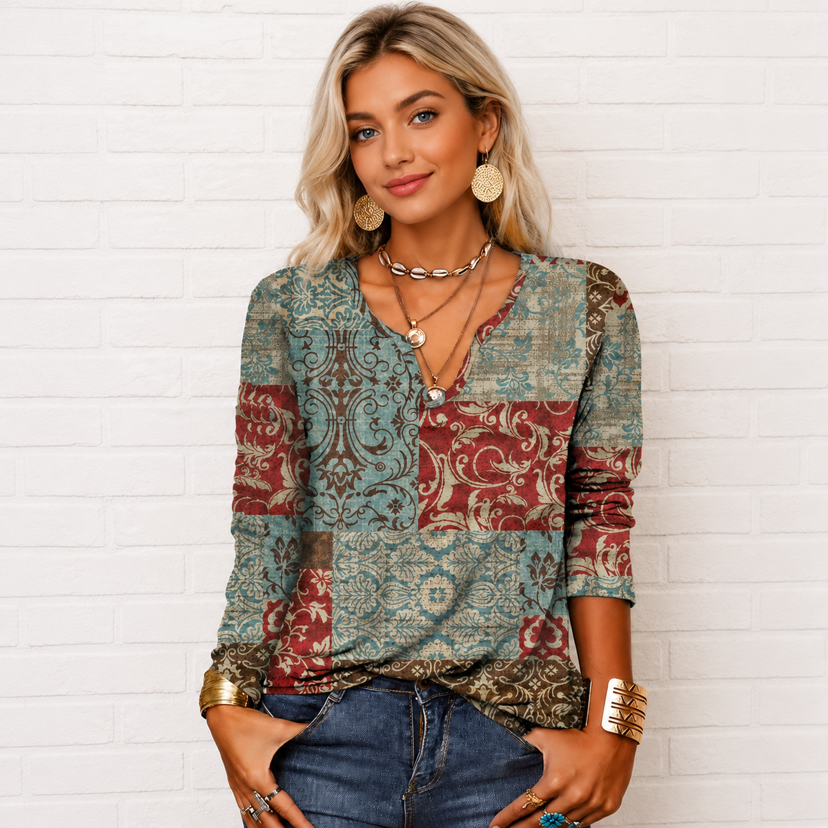 Katharina - Elegancka Bluzka Boho z Dekoltem V