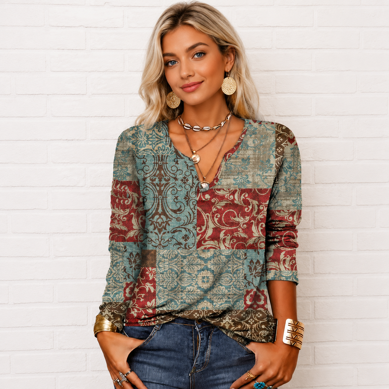 Katharina - Elegancka Bluzka Boho z Dekoltem V