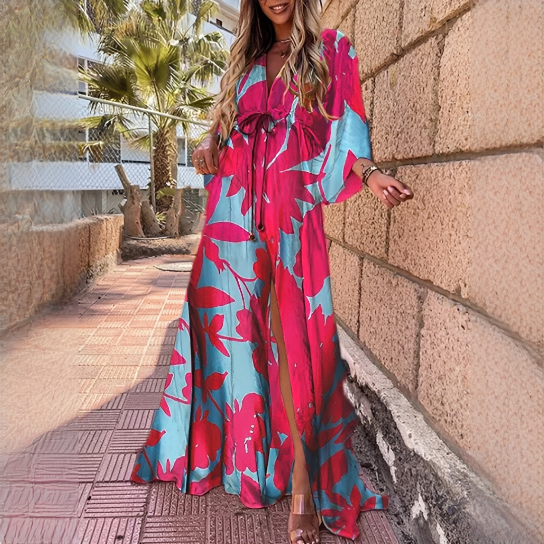 Romina - Zwiewna sukienka maxi z paskiem w talii