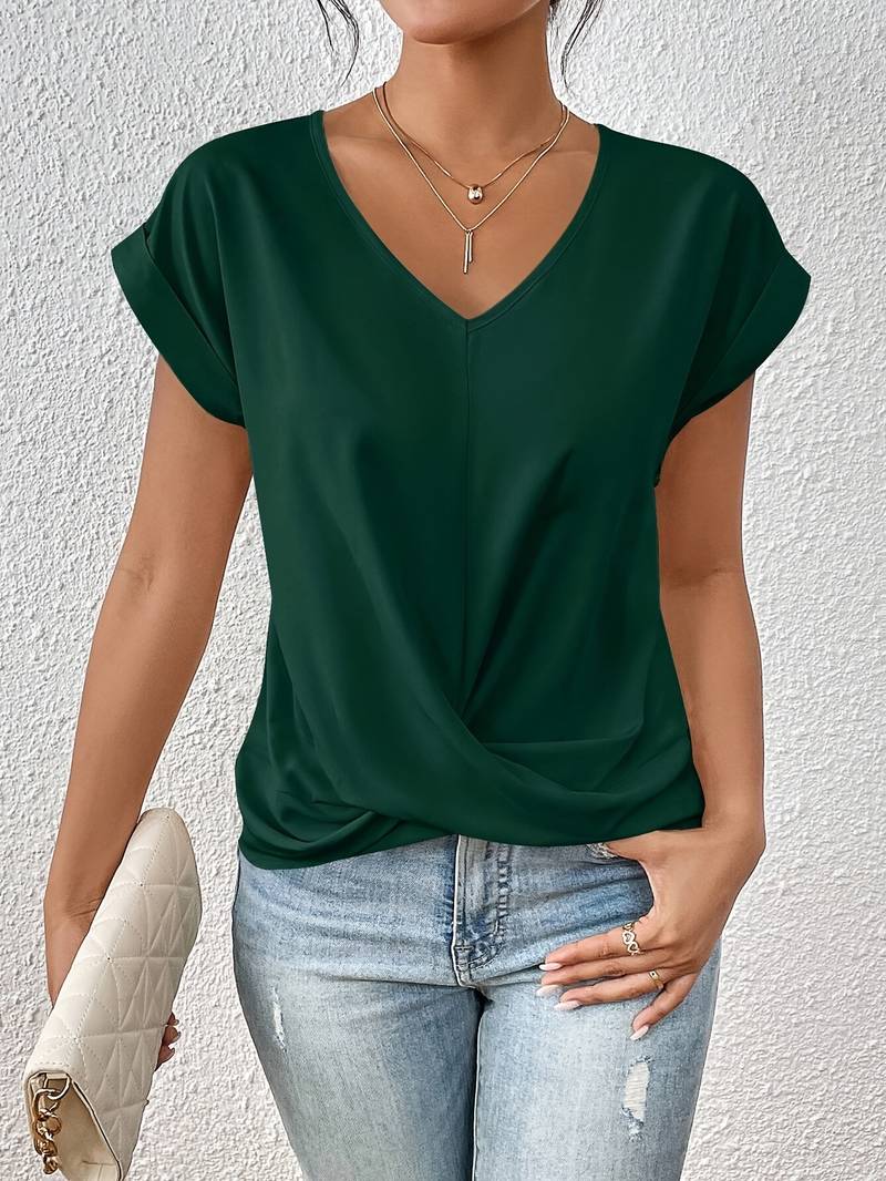 Shyra - Nowoczesny T-Shirt z Dekoltem w Serek