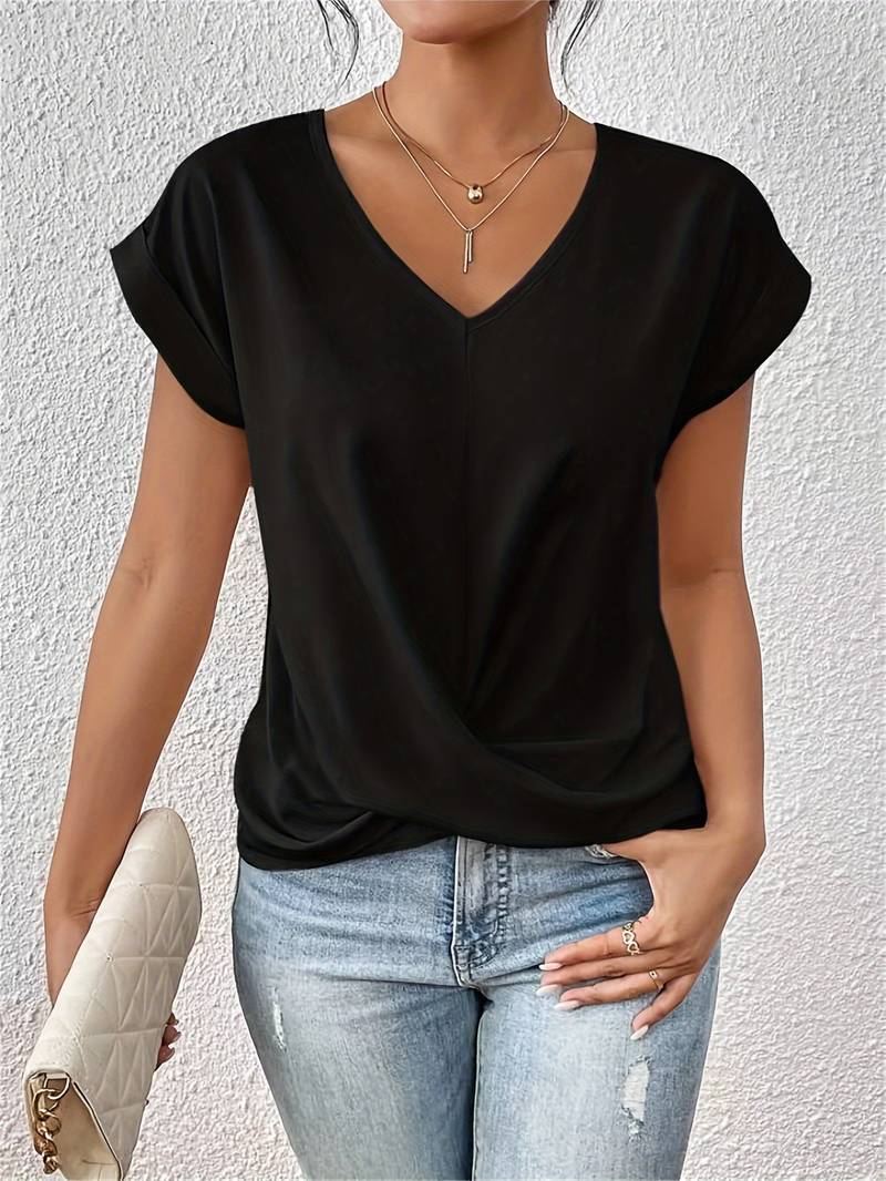 Shyra - Nowoczesny T-Shirt z Dekoltem w Serek