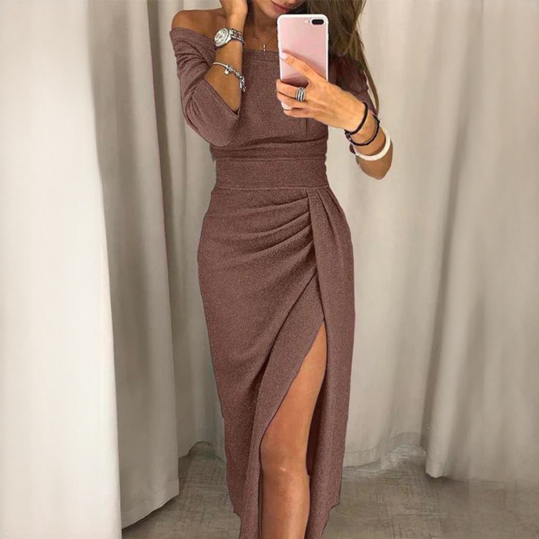 Leila - Elegancka sukienka maxi z zakładkami