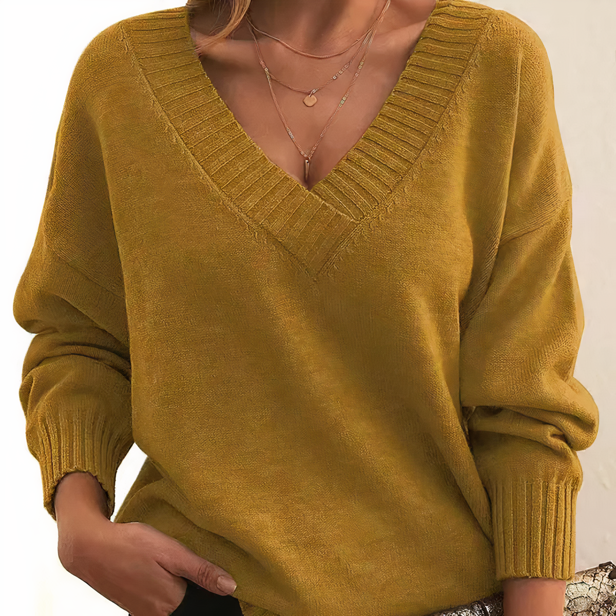 Leocadia - Elegancki sweter z dekoltem w serek
