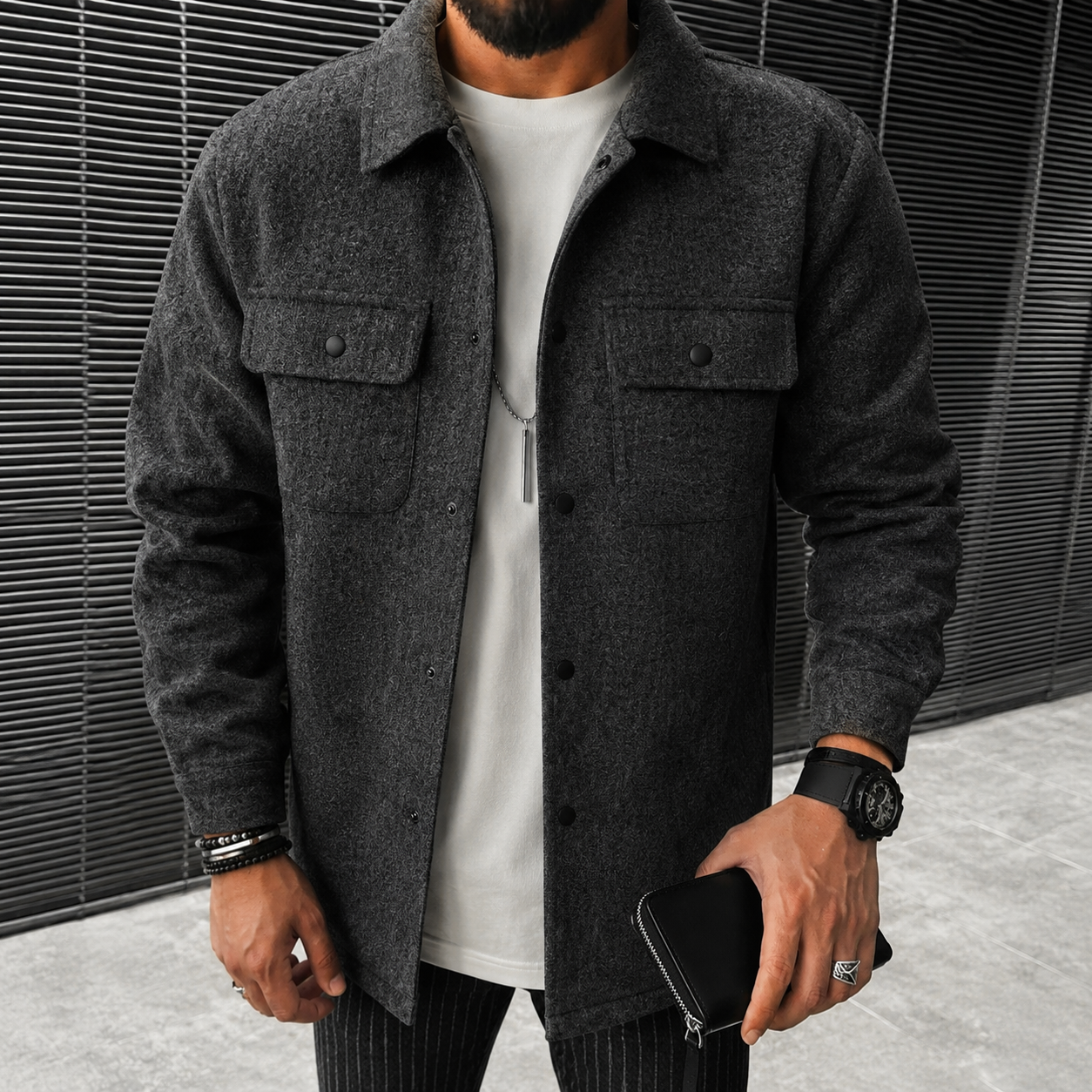 Finn - Luźna męska koszula overshirt z guzikami