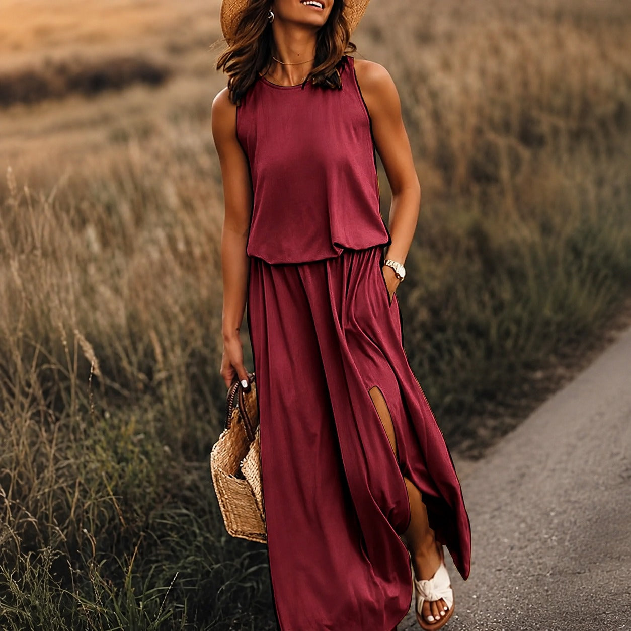 Edna - Luźna sukienka maxi w stylu boho z modalu