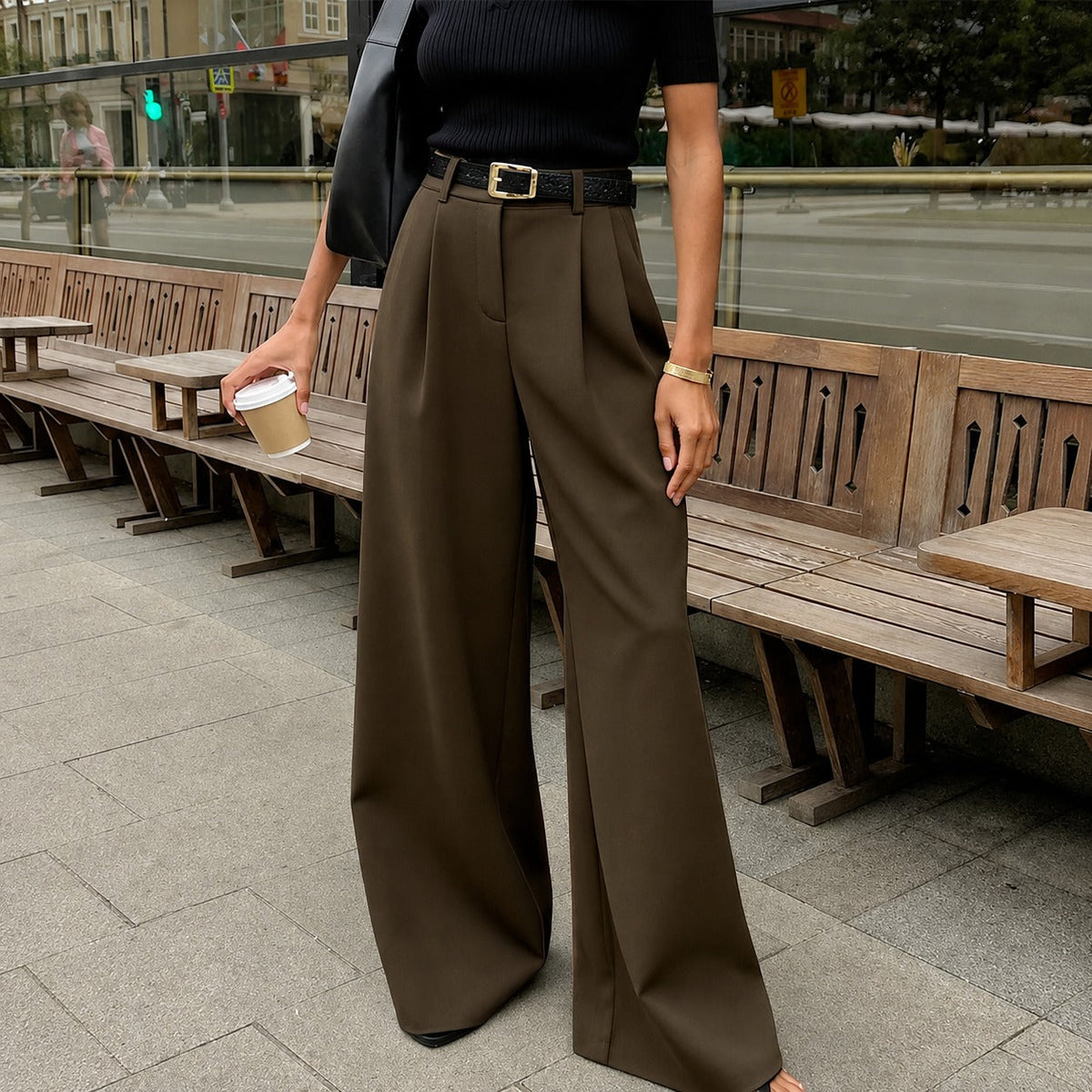 Marlene - Luźne spodnie z szerokimi nogawkami, bez paska