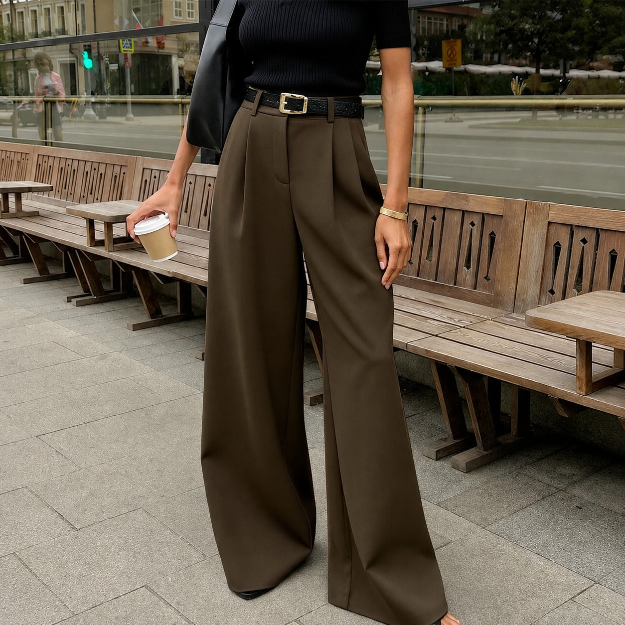 Marlene - Luźne spodnie z szerokimi nogawkami, bez paska