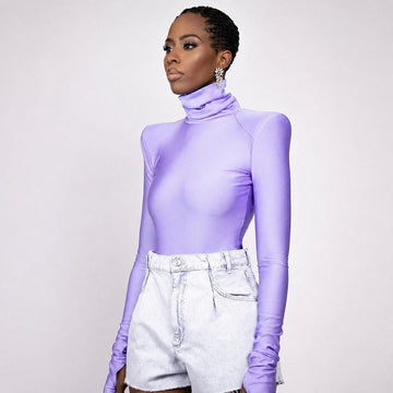 Ellery - Damskie body z golfem i poduszkami na ramionach