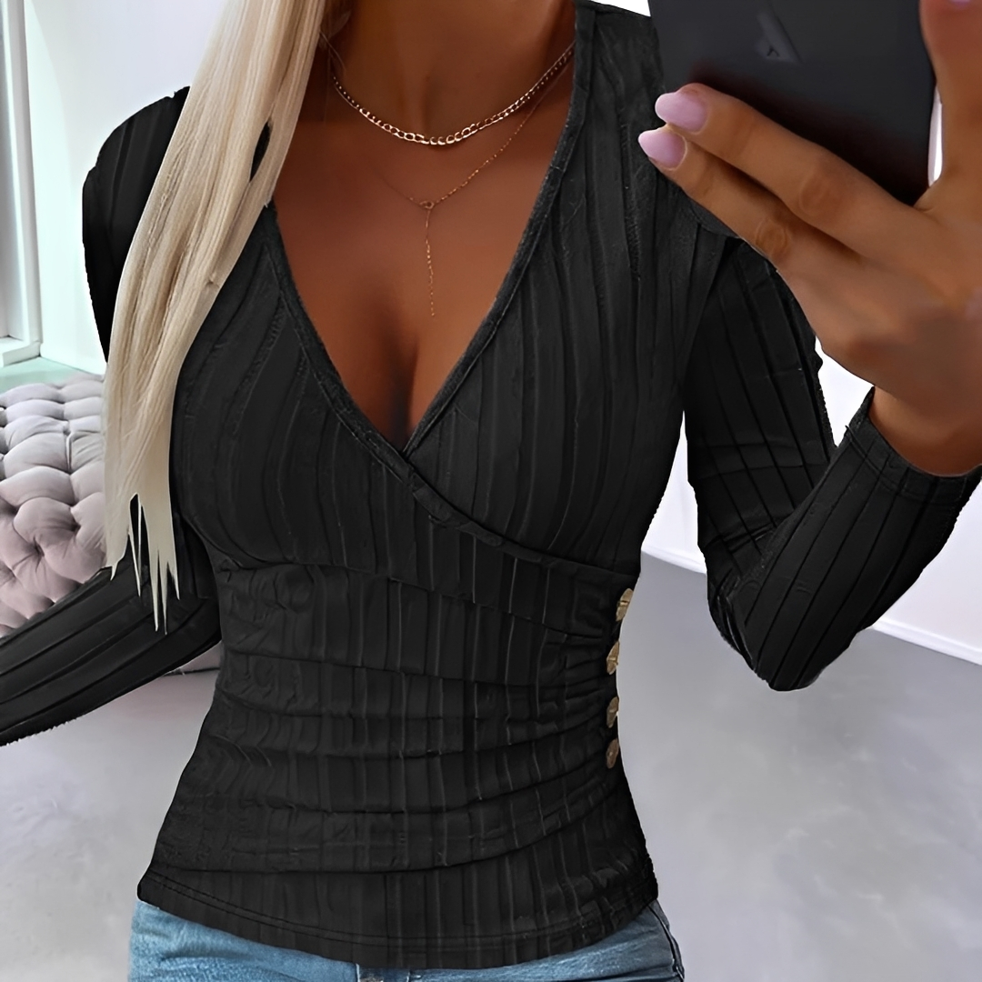 Annie - Stylowy i wygodny sweter z dekoltem w serek