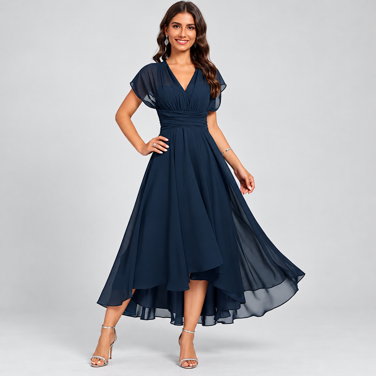 Elisa – Elegancka Sukienka Midi z Dekoltem w Kształcie V