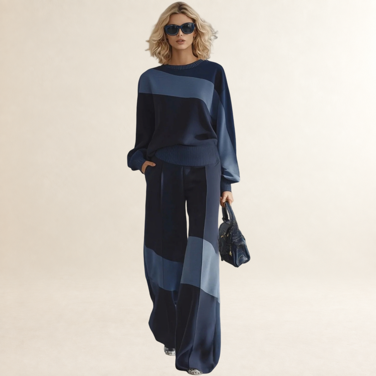 Damska bluza sportowa z długim rękawem i okrągłym dekoltem w stylu patchwork