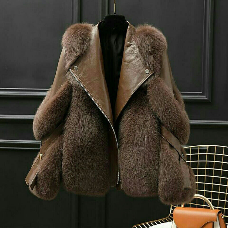 Damska kurtka - Oversize kołnierz, zamek błyskawiczny, dopasowany krój, statement outerwear