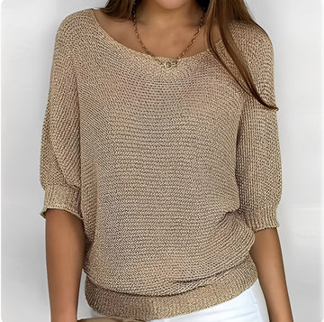 Damski sweter oversize z odkrytymi ramionami i 3/4 rękawami - luźny krój
