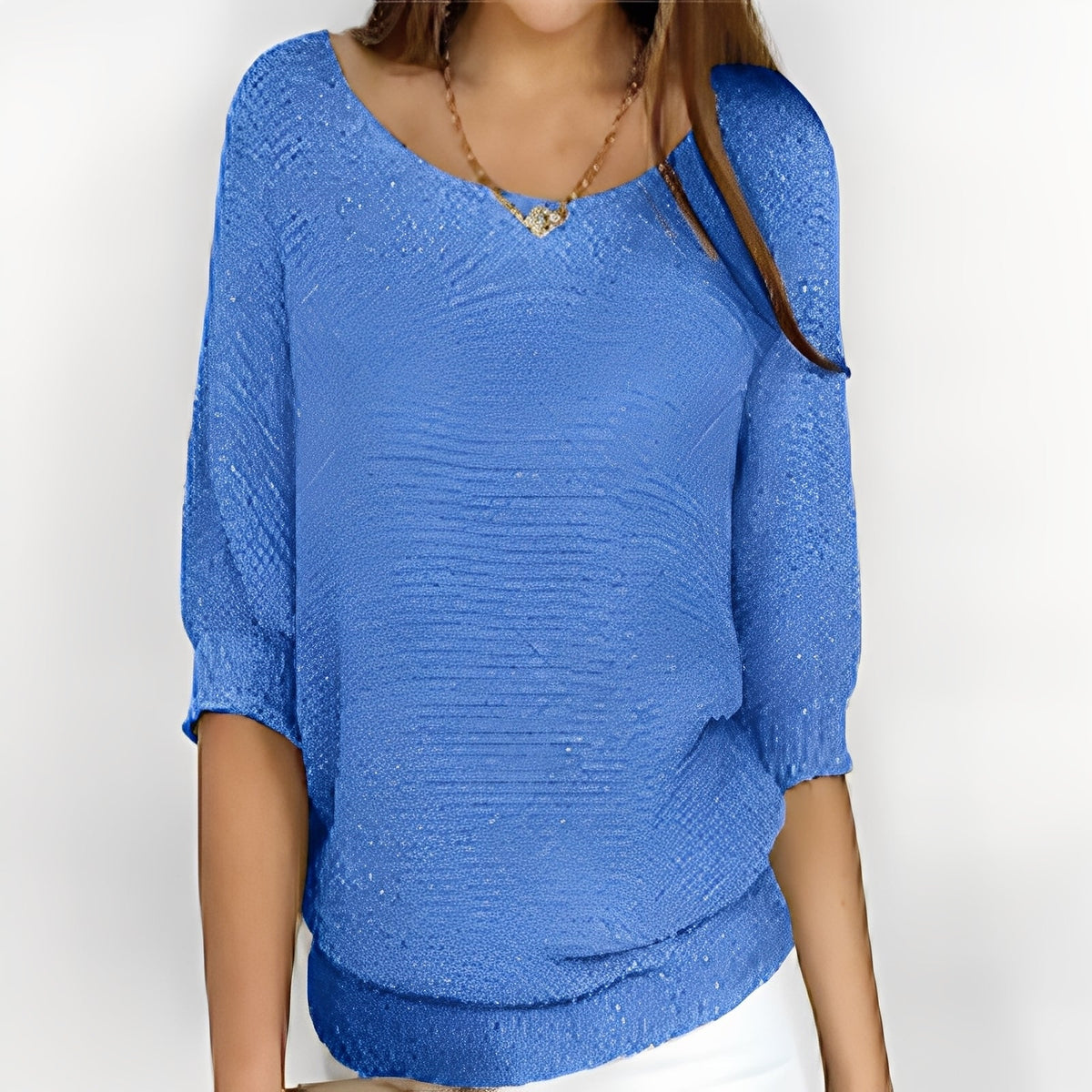 Damski sweter oversize z odkrytymi ramionami i 3/4 rękawami - luźny krój