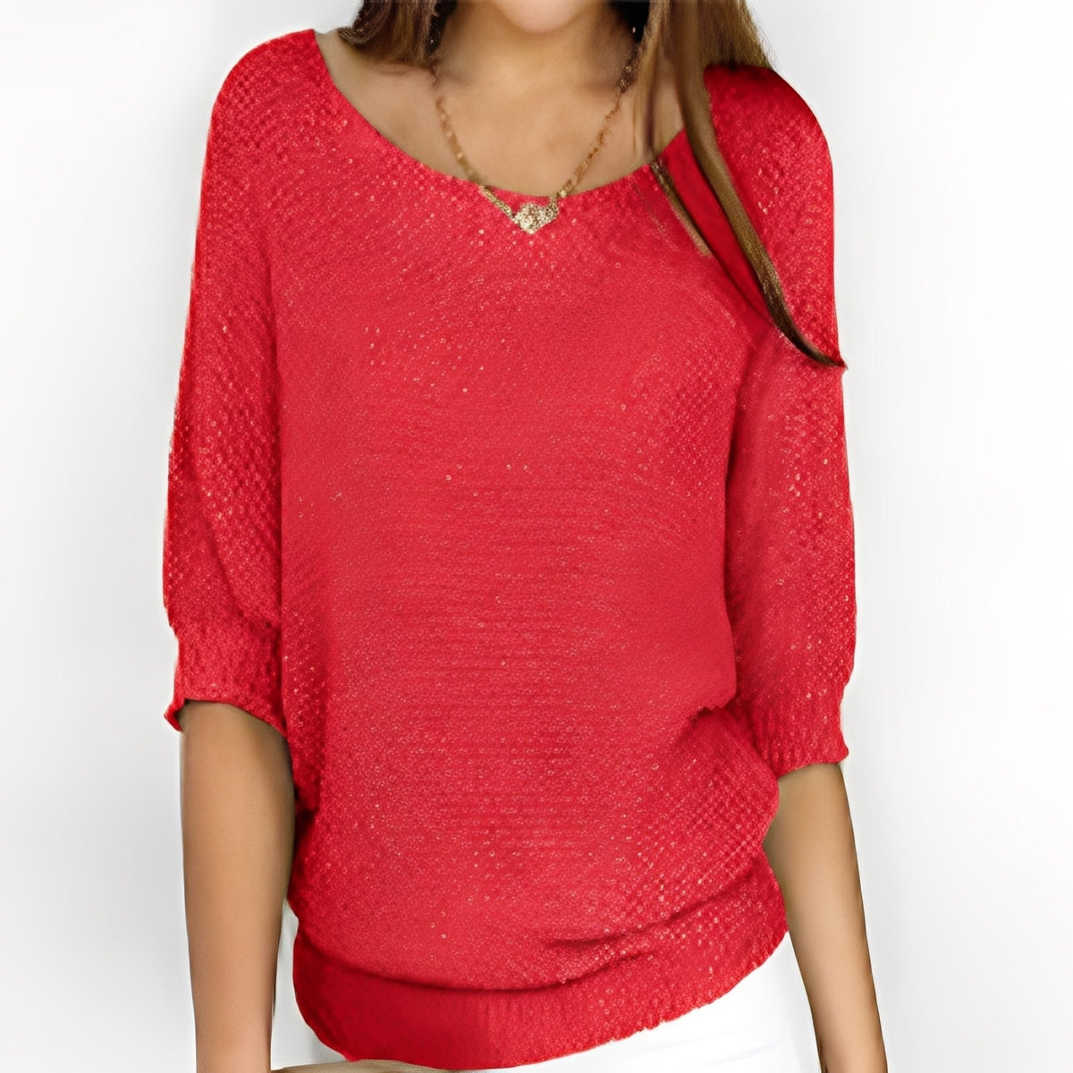 Damski sweter oversize z odkrytymi ramionami i 3/4 rękawami - luźny krój