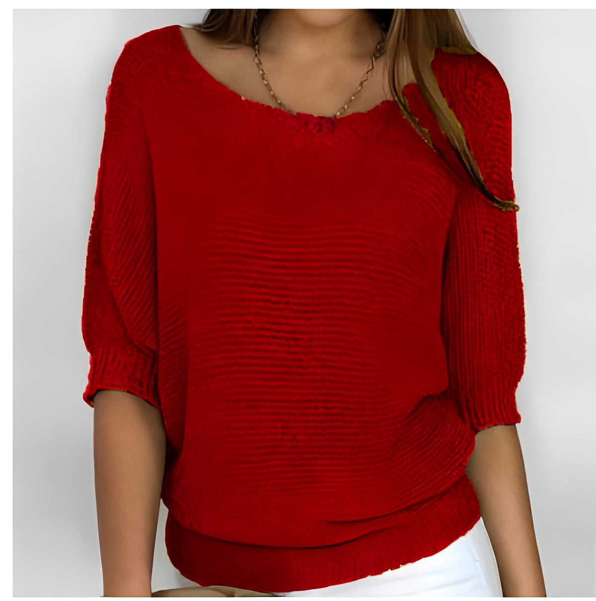Damski sweter oversize z odkrytymi ramionami i 3/4 rękawami - luźny krój