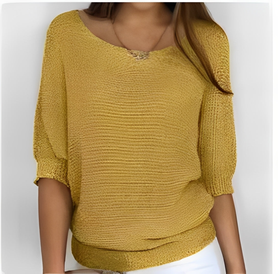 Damski sweter oversize z odkrytymi ramionami i 3/4 rękawami - luźny krój
