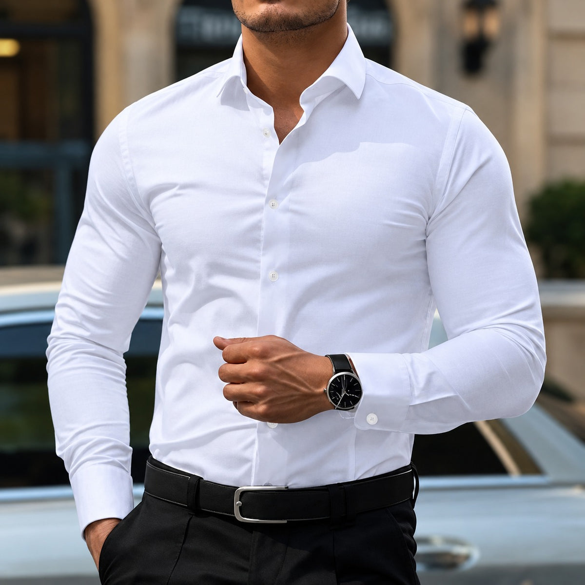 Koszula męska elegancka slim fit długi rękaw na guziki