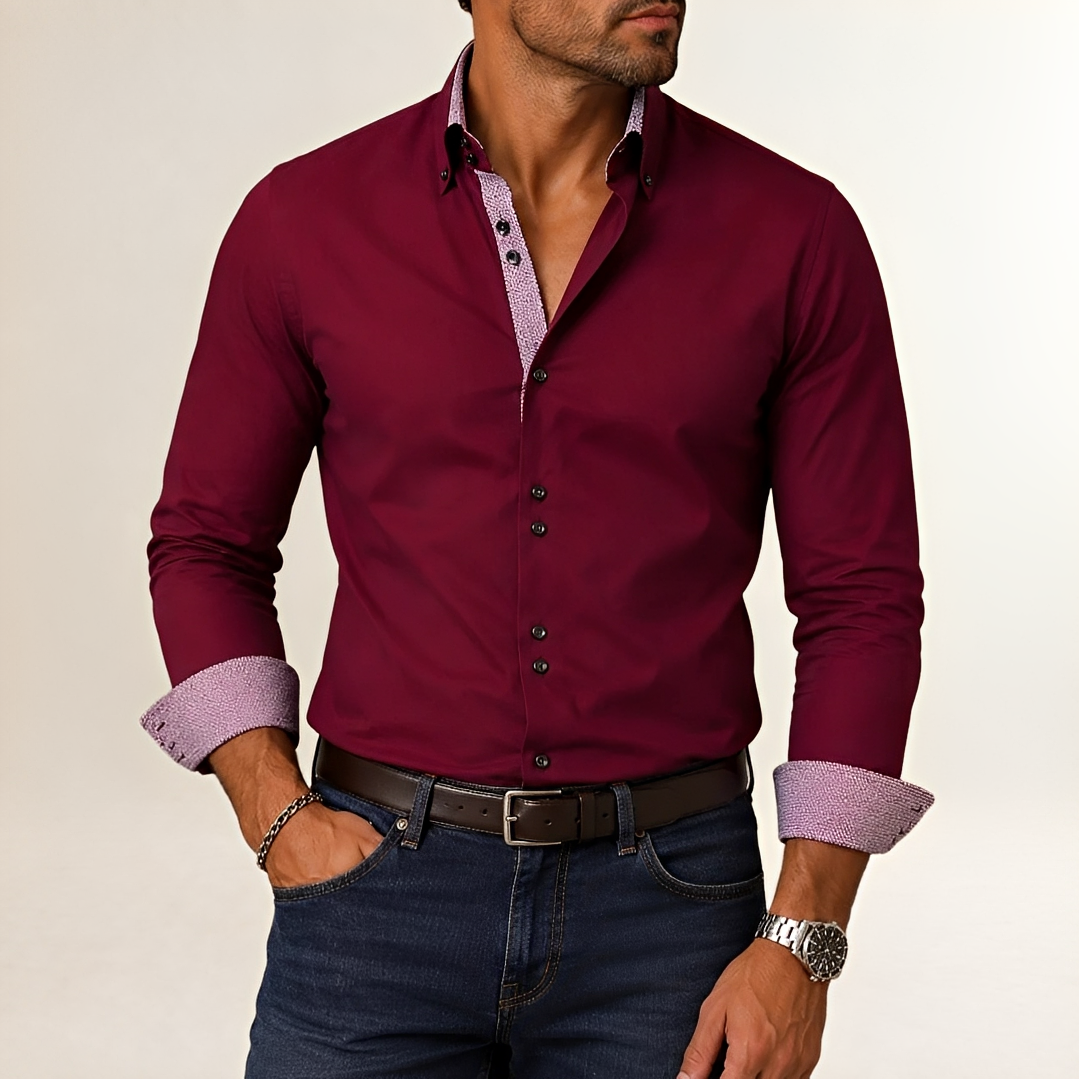 Koszula męska z długim rękawem i kontrastowym wykończeniem - slim fit