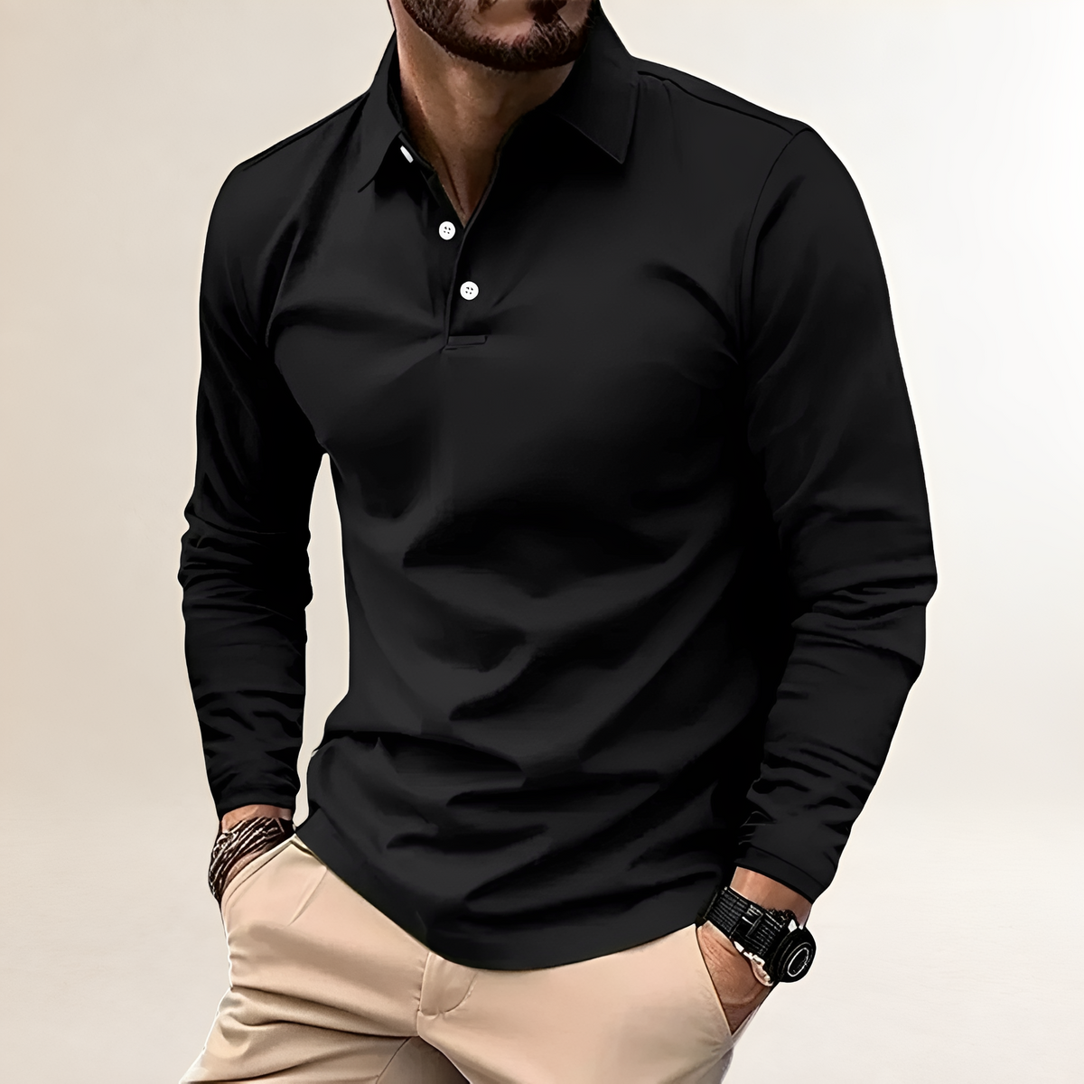 Koszulka polo męska z długim rękawem klasyczny kołnierzyk slim fit