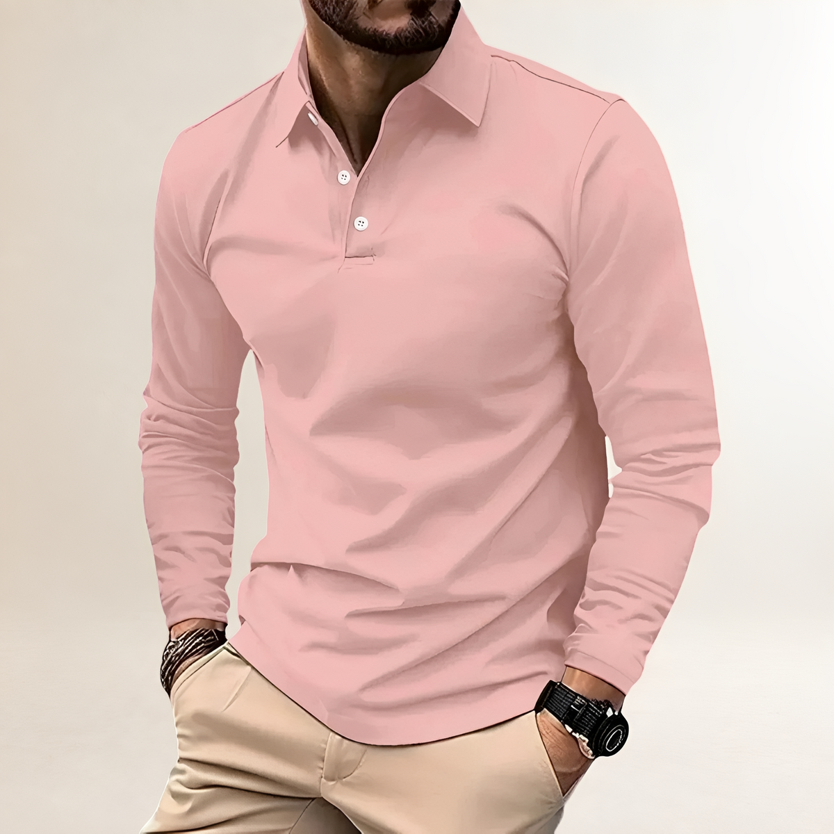 Koszulka polo męska z długim rękawem klasyczny kołnierzyk slim fit