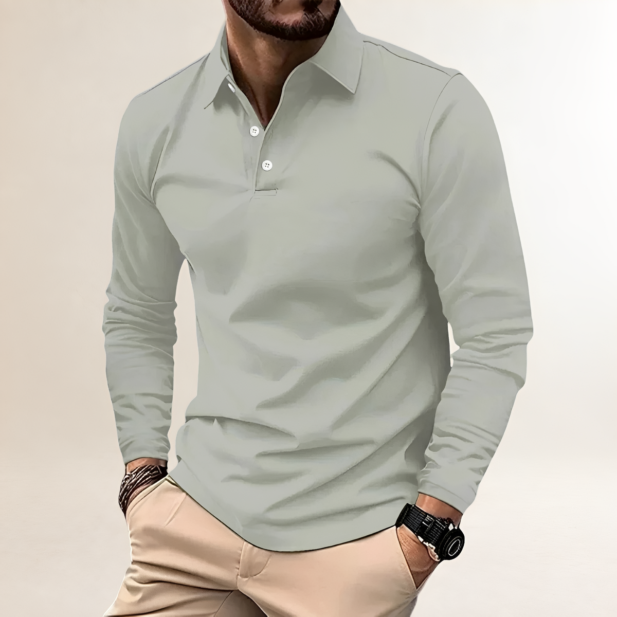 Koszulka polo męska z długim rękawem klasyczny kołnierzyk slim fit