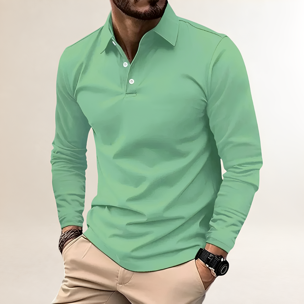 Koszulka polo męska z długim rękawem klasyczny kołnierzyk slim fit