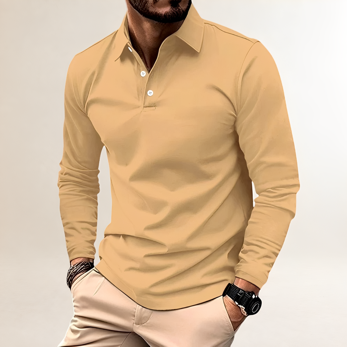 Koszulka polo męska z długim rękawem klasyczny kołnierzyk slim fit