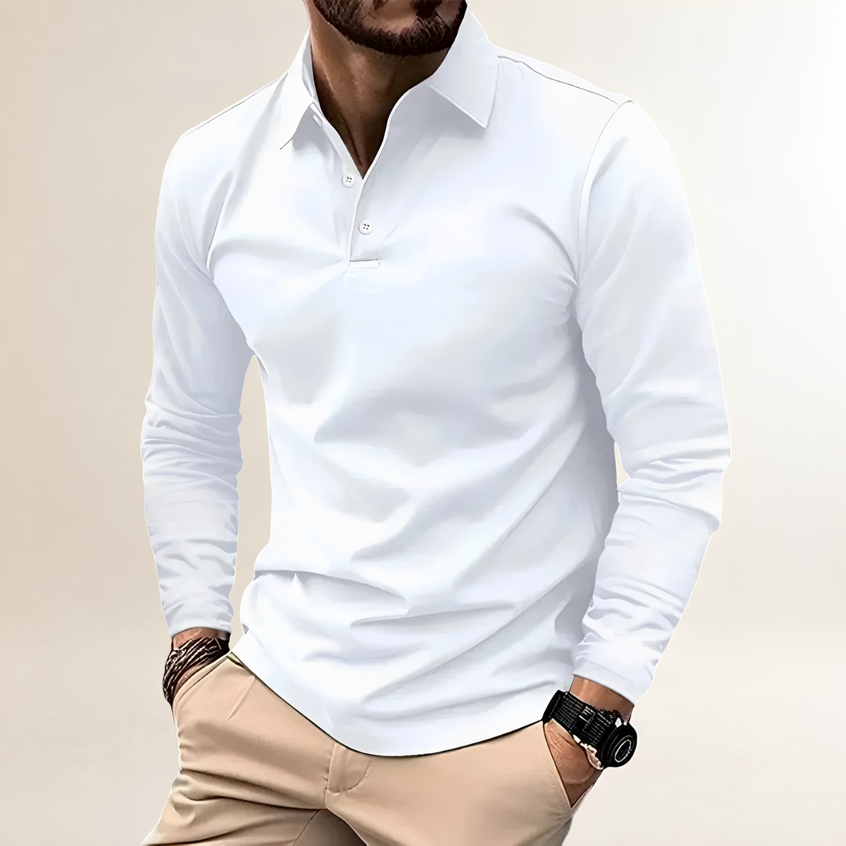 Koszulka polo męska z długim rękawem klasyczny kołnierzyk slim fit