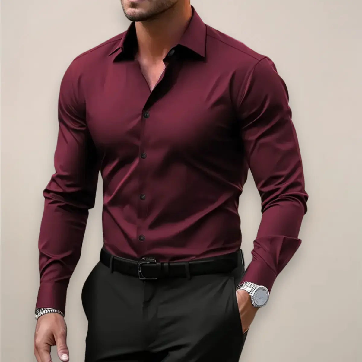 Męczna koszula wizytowa z długim rękawem, zapięciem na guziki i slim fit
